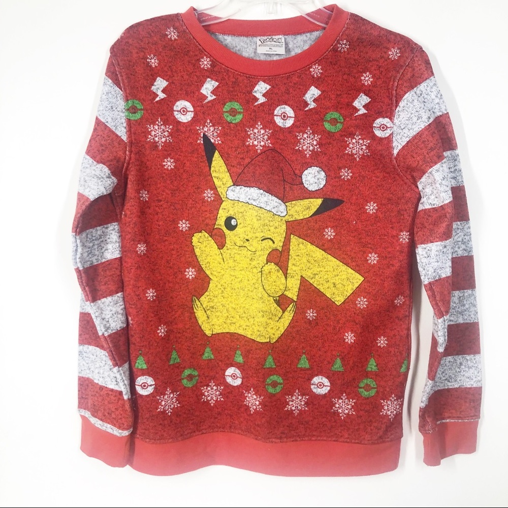 POKÉMON 🎄 Christmas ugly sweatshirt top SO FUN EUC Kids‎ XL Boys Girls 🎁